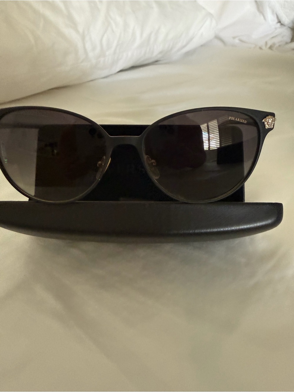 Versace Polarized Black Women’s Sunglasses with Decorative Accent